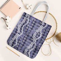 Hawaiian Ohia Lehua Lei Tote Bag Plaid Palaka Uliuli hohonu Pattern LT9 White Strap One Size Navy - Polynesian Pride