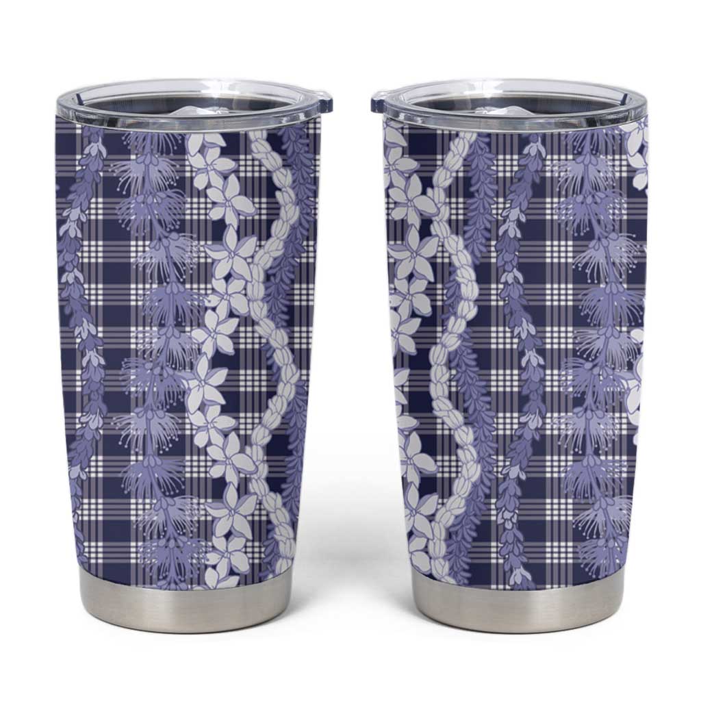 Hawaiian Ohia Lehua Lei Tumbler Cup Plaid Palaka Uliuli hohonu Pattern LT9 Navy - Polynesian Pride