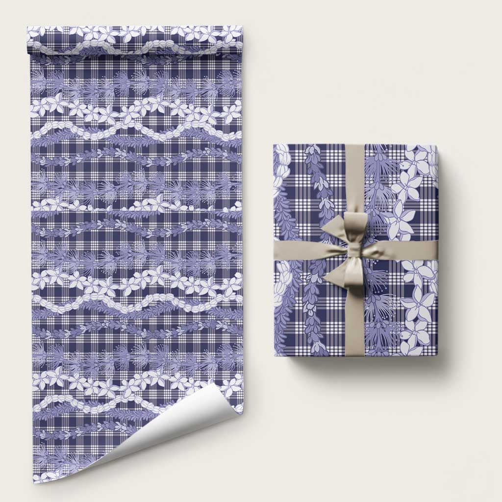 Hawaiian Ohia Lehua Lei Wrapping Paper Plaid Palaka Uliuli hohonu Pattern LT9 58" × 23" Navy - Polynesian Pride
