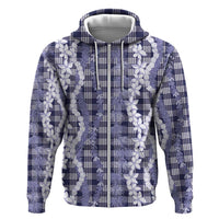 Hawaiian Ohia Lehua Lei Zip Hoodie Plaid Palaka Uliuli hohonu Pattern LT9 Zip Hoodie Navy - Polynesian Pride