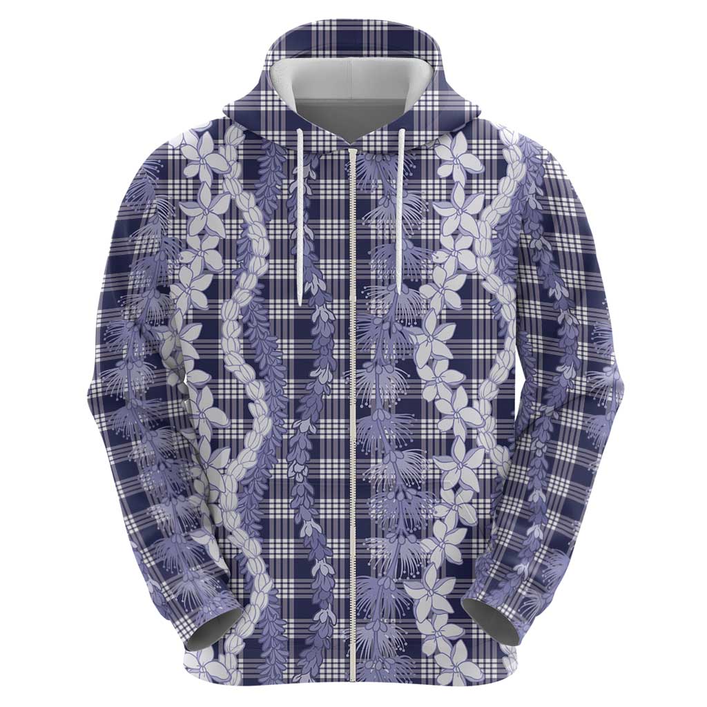 Hawaiian Ohia Lehua Lei Zip Hoodie Plaid Palaka Uliuli hohonu Pattern LT9 - Polynesian Pride
