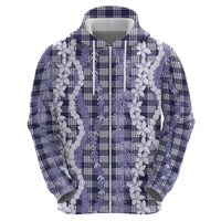 Hawaiian Ohia Lehua Lei Zip Hoodie Plaid Palaka Uliuli hohonu Pattern LT9 - Polynesian Pride