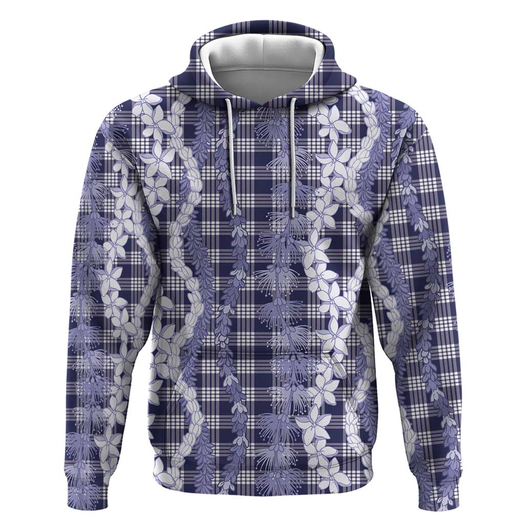 Hawaiian Ohia Lehua Lei Zip Hoodie Plaid Palaka Uliuli hohonu Pattern LT9 Pullover Hoodie Navy - Polynesian Pride