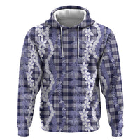 Hawaiian Ohia Lehua Lei Zip Hoodie Plaid Palaka Uliuli hohonu Pattern LT9 Pullover Hoodie Navy - Polynesian Pride