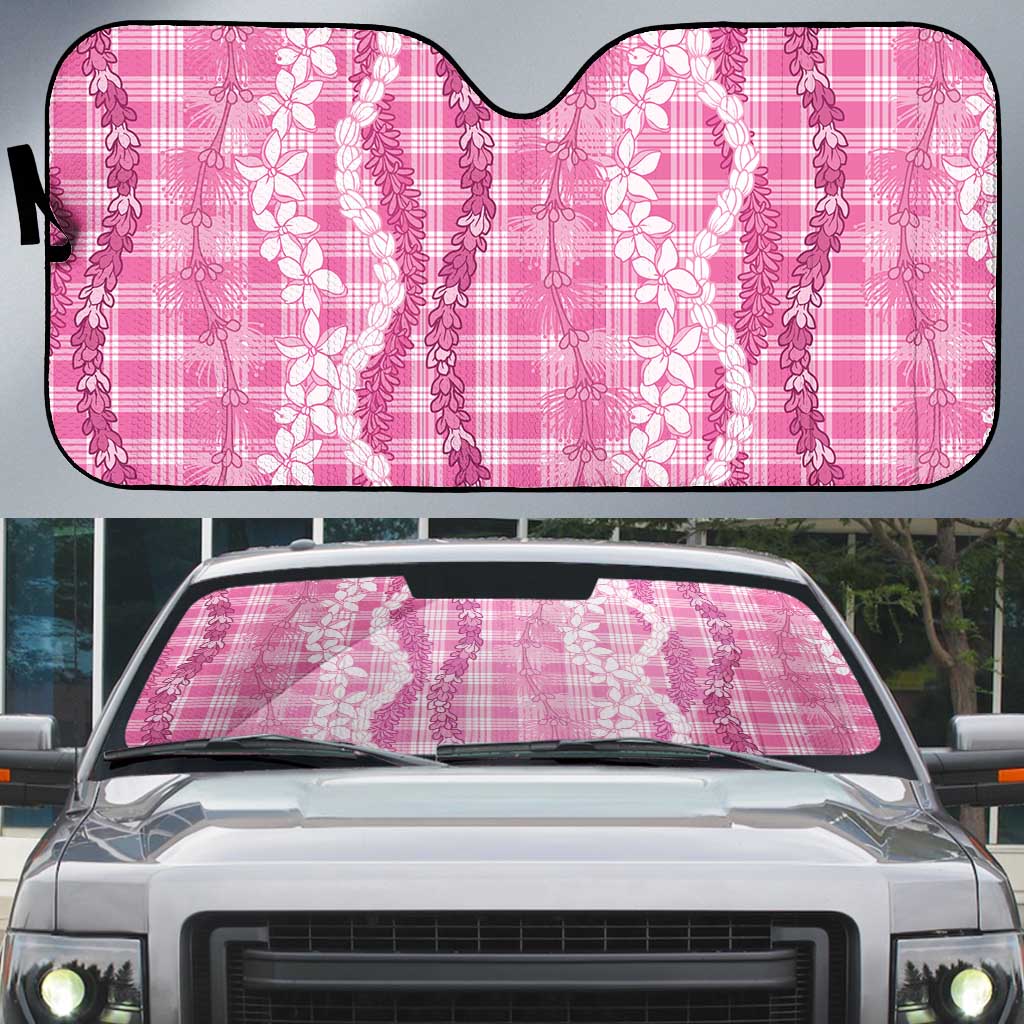 Hawaiian Ohia Lehua Lei Auto Sun Shade Plaid Palaka Akala Pattern LT9 Pink - Polynesian Pride