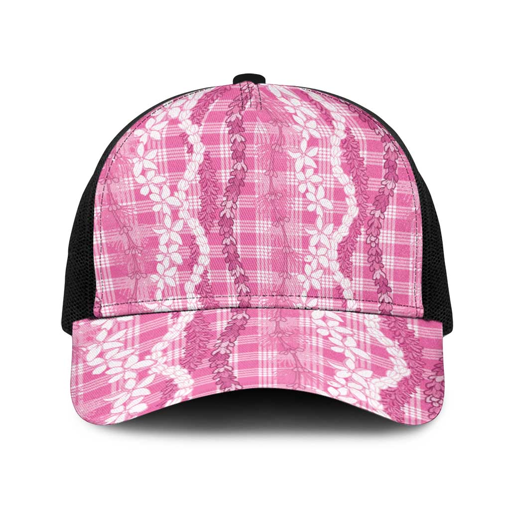 Hawaiian Ohia Lehua Lei Baseball Net Cap Plaid Palaka Akala Pattern LT9 One Size Black Pink - Polynesian Pride