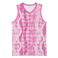 Hawaiian Ohia Lehua Lei Basketball Jersey Plaid Palaka Akala Pattern LT9 Unisex Pink - Polynesian Pride