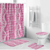 Hawaiian Ohia Lehua Lei Bathroom Set Plaid Palaka Akala Pattern LT9 Bathroom Set (4 pcs) Pink - Polynesian Pride