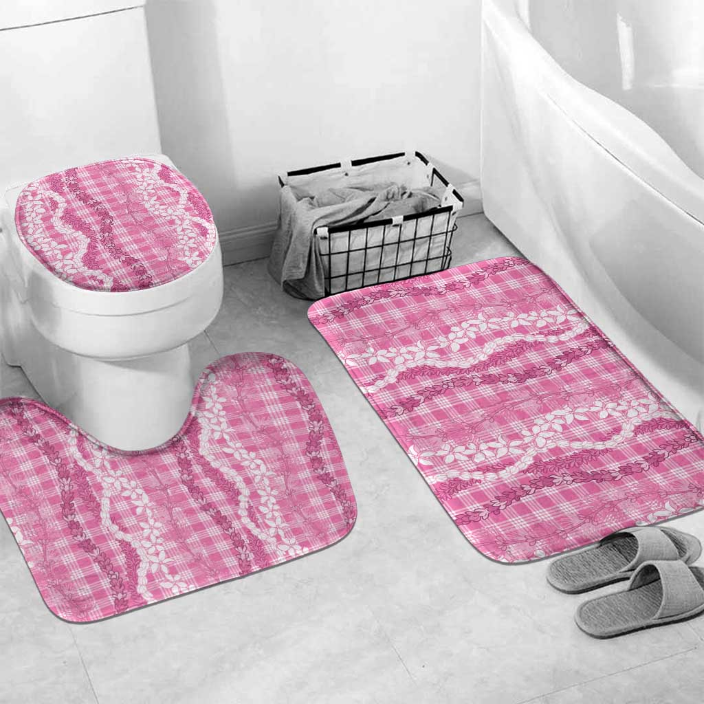 Hawaiian Ohia Lehua Lei Bathroom Set Plaid Palaka Akala Pattern LT9 Mat Set Only (3 pcs) One Size Pink - Polynesian Pride