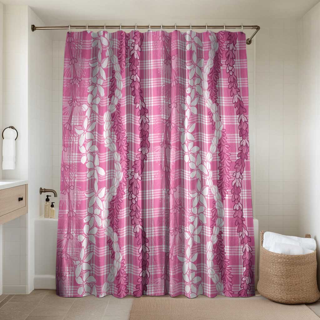 Hawaiian Ohia Lehua Lei Bathroom Set Plaid Palaka Akala Pattern LT9 Shower Curtain Only Pink - Polynesian Pride