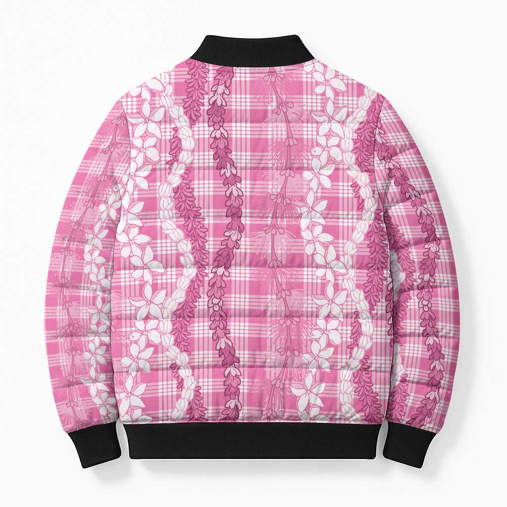Hawaiian Ohia Lehua Lei Bomber Puffer Jacket Plaid Palaka Akala Pattern LT9 - Polynesian Pride