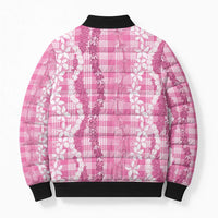 Hawaiian Ohia Lehua Lei Bomber Puffer Jacket Plaid Palaka Akala Pattern LT9 - Polynesian Pride