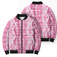 Hawaiian Ohia Lehua Lei Bomber Puffer Jacket Plaid Palaka Akala Pattern LT9 - Polynesian Pride