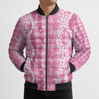 Hawaiian Ohia Lehua Lei Bomber Puffer Jacket Plaid Palaka Akala Pattern LT9 - Polynesian Pride