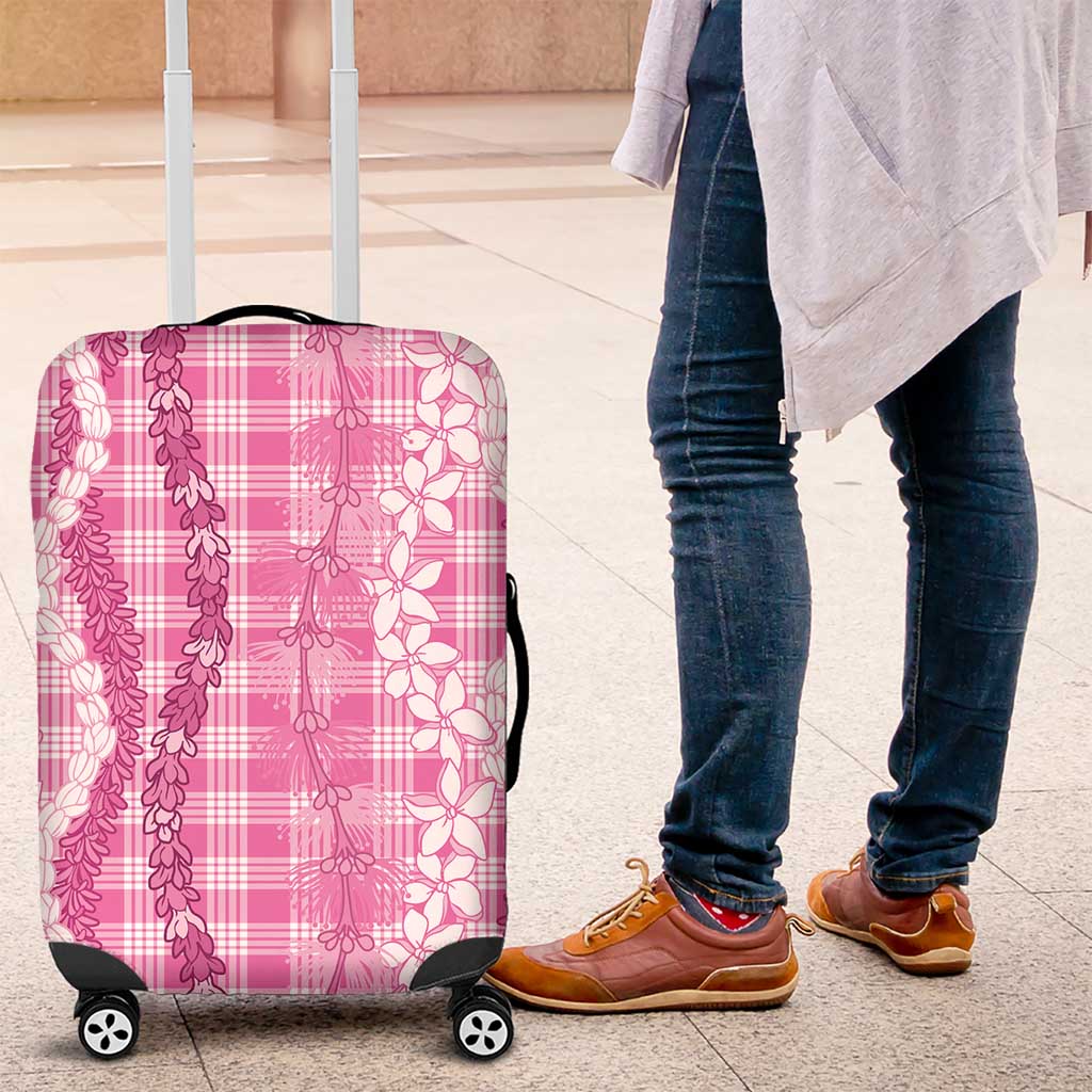 Hawaiian Ohia Lehua Lei Luggage Cover Plaid Palaka Akala Pattern LT9 Pink - Polynesian Pride