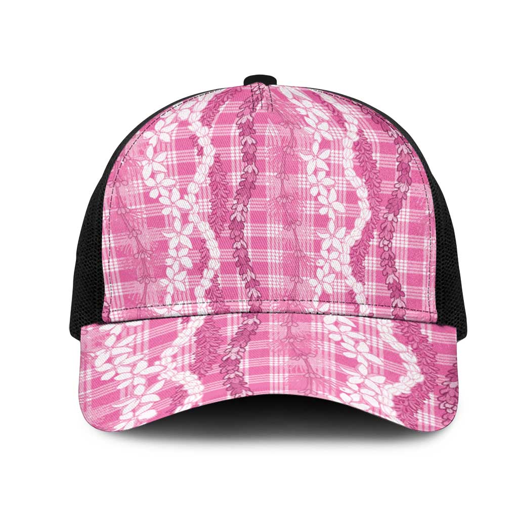 Hawaiian Ohia Lehua Lei Mesh Trucker Cap Plaid Palaka Akala Pattern LT9 One Size Black Pink - Polynesian Pride