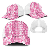 Hawaiian Ohia Lehua Lei Mesh Trucker Cap Plaid Palaka Akala Pattern LT9 - Polynesian Pride