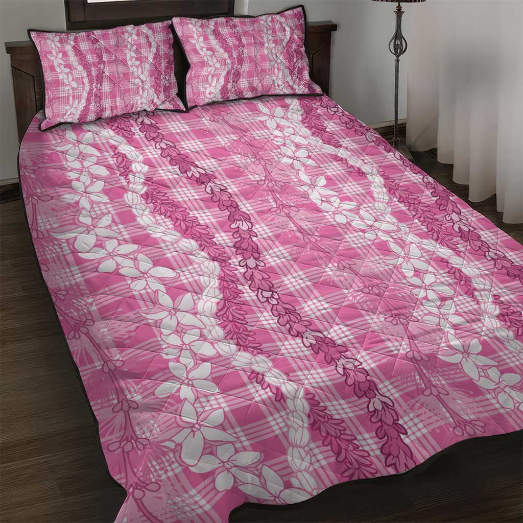 Hawaiian Ohia Lehua Lei Quilt Bed Set Plaid Palaka Akala Pattern LT9 Pink - Polynesian Pride