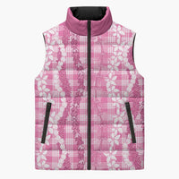 Hawaiian Ohia Lehua Lei Sleeveless Puffer Jacket Plaid Palaka Akala Pattern LT9 Unisex Pink - Polynesian Pride