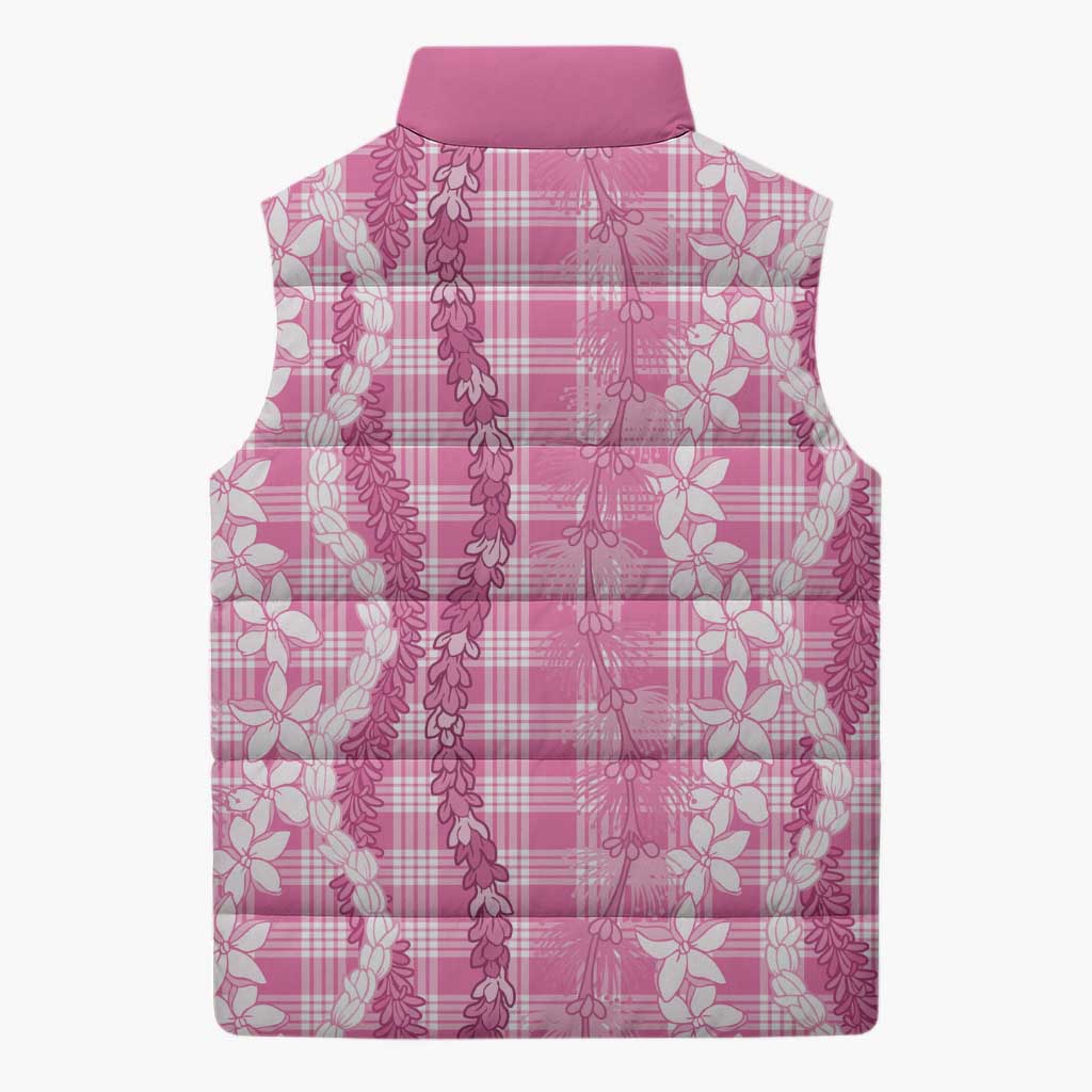 Hawaiian Ohia Lehua Lei Sleeveless Puffer Jacket Plaid Palaka Akala Pattern LT9 - Polynesian Pride