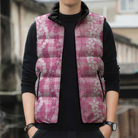 Hawaiian Ohia Lehua Lei Sleeveless Puffer Jacket Plaid Palaka Akala Pattern LT9 - Polynesian Pride