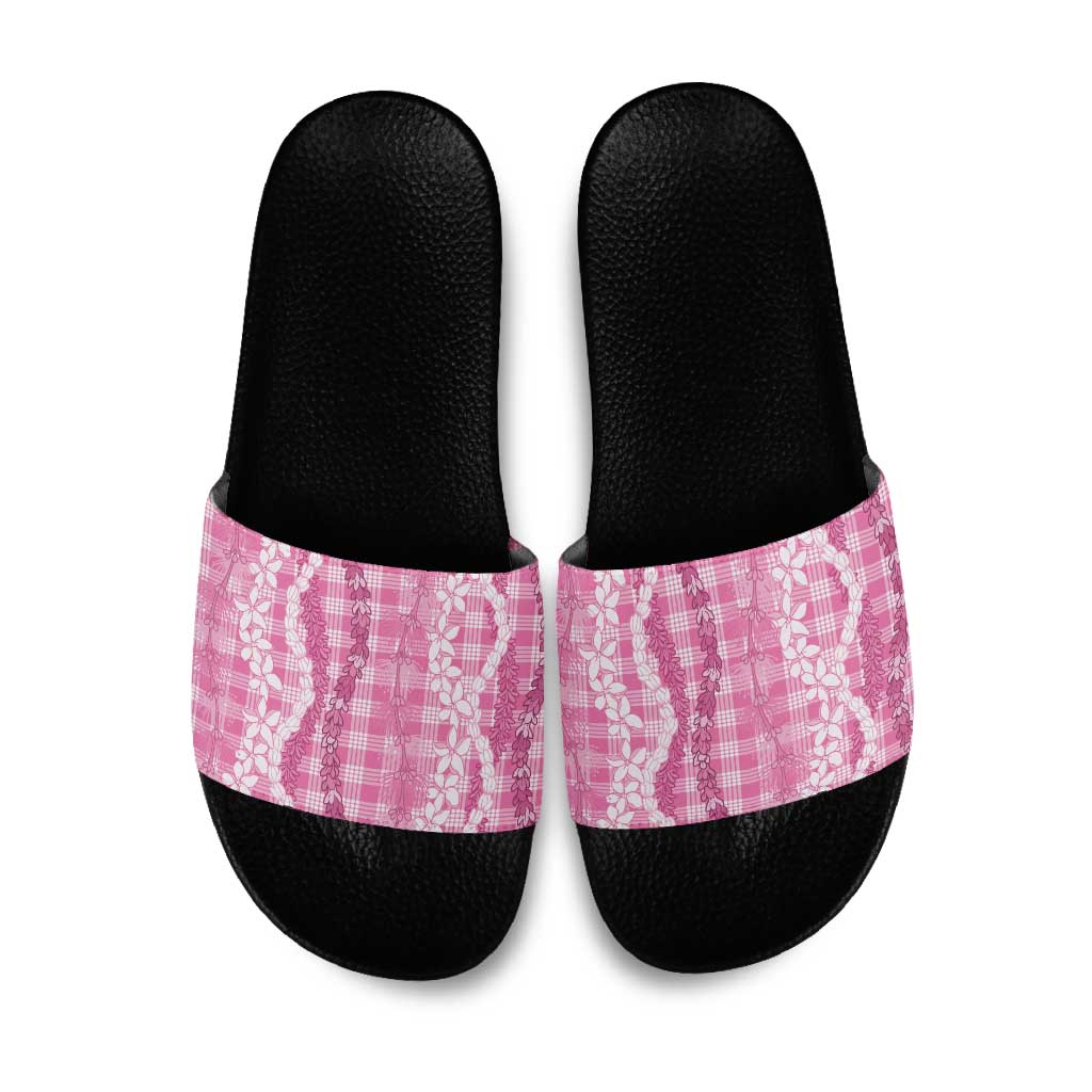 Hawaiian Ohia Lehua Lei Slide Sandals Plaid Palaka Akala Pattern LT9 Pink - Polynesian Pride