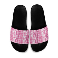 Hawaiian Ohia Lehua Lei Slide Sandals Plaid Palaka Akala Pattern LT9 Pink - Polynesian Pride