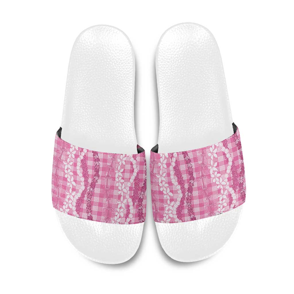 Hawaiian Ohia Lehua Lei Slide Sandals Plaid Palaka Akala Pattern LT9 Pink - Polynesian Pride