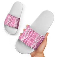 Hawaiian Ohia Lehua Lei Slide Sandals Plaid Palaka Akala Pattern LT9 - Polynesian Pride