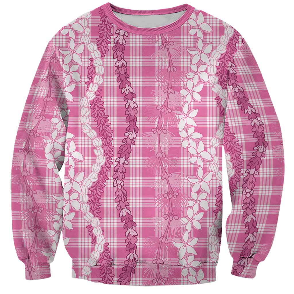 Hawaiian Ohia Lehua Lei Sweatshirt Plaid Palaka Akala Pattern LT9 Unisex Pink - Polynesian Pride