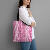 Hawaiian Ohia Lehua Lei Tote Bag Plaid Palaka Akala Pattern LT9 - Polynesian Pride