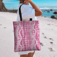 Hawaiian Ohia Lehua Lei Tote Bag Plaid Palaka Akala Pattern LT9 - Polynesian Pride