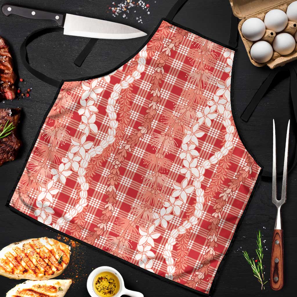 Hawaiian Ohia Lehua Lei Apron Plaid Palaka Ulaula Pattern LT9 Red - Polynesian Pride