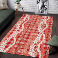 Hawaiian Ohia Lehua Lei Area Rug Plaid Palaka Ulaula Pattern LT9 Red - Polynesian Pride