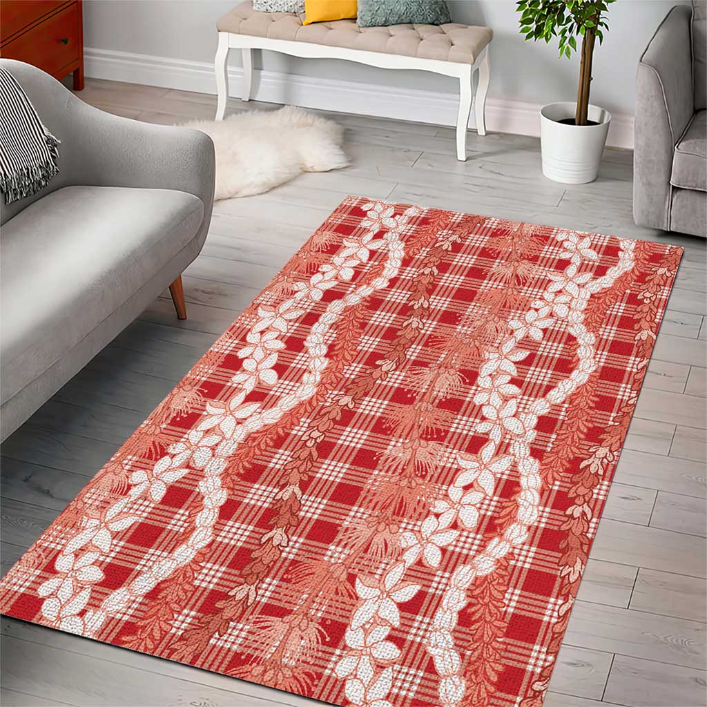 Hawaiian Ohia Lehua Lei Area Rug Plaid Palaka Ulaula Pattern LT9 - Polynesian Pride
