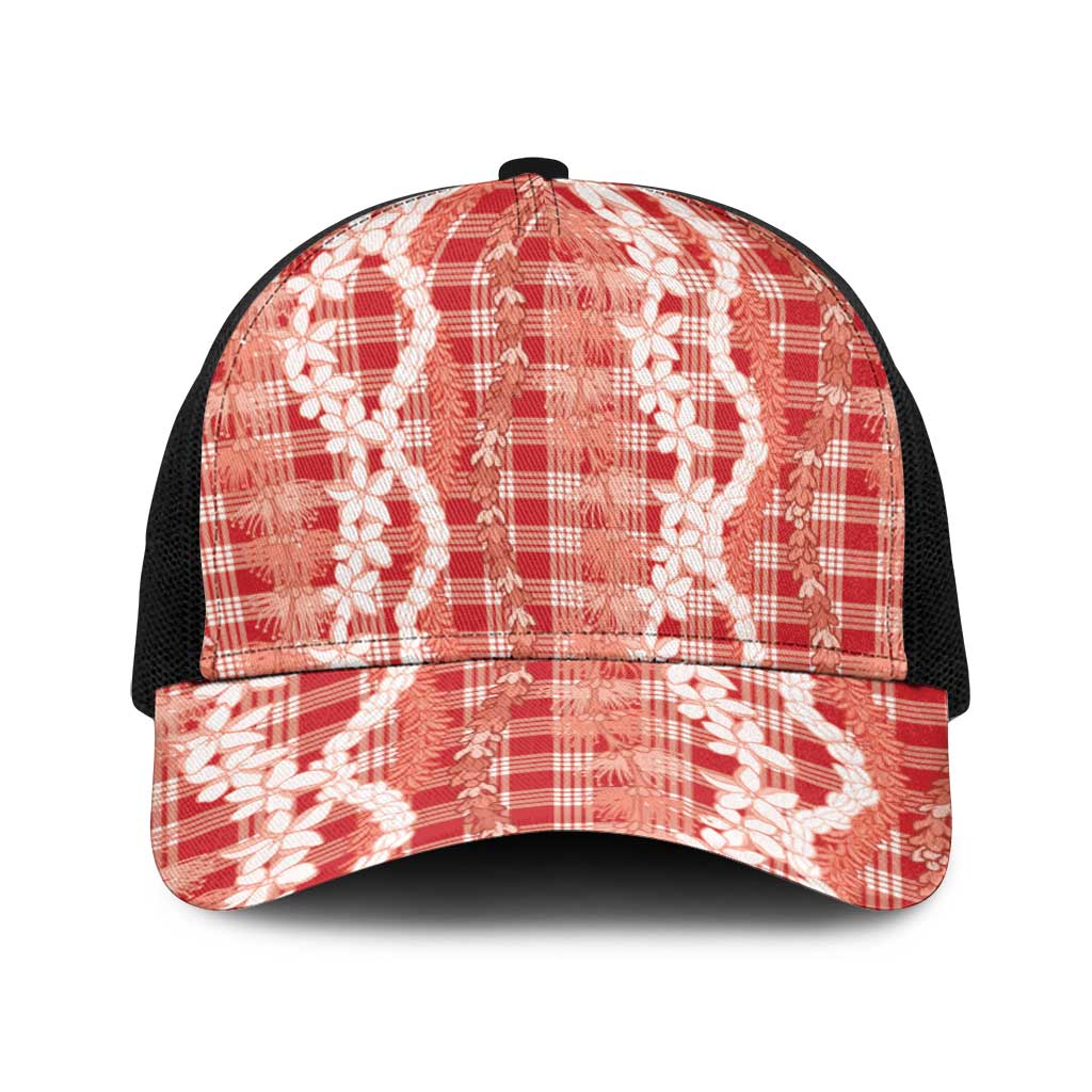 Hawaiian Ohia Lehua Lei Baseball Net Cap Plaid Palaka Ulaula Pattern LT9 One Size Black Red - Polynesian Pride