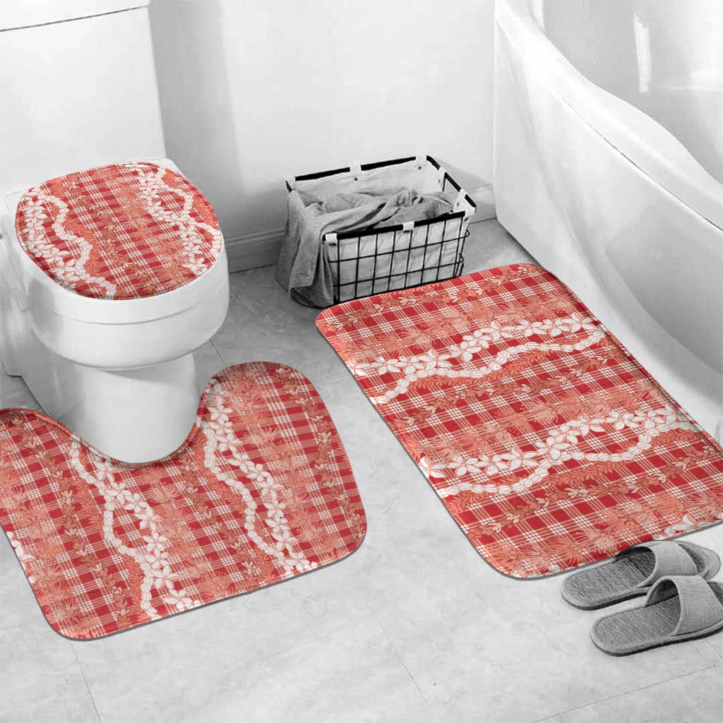 Hawaiian Ohia Lehua Lei Bathroom Set Plaid Palaka Ulaula Pattern LT9 Mat Set Only (3 pcs) One Size Red - Polynesian Pride