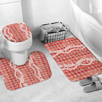 Hawaiian Ohia Lehua Lei Bathroom Set Plaid Palaka Ulaula Pattern LT9 Mat Set Only (3 pcs) One Size Red - Polynesian Pride