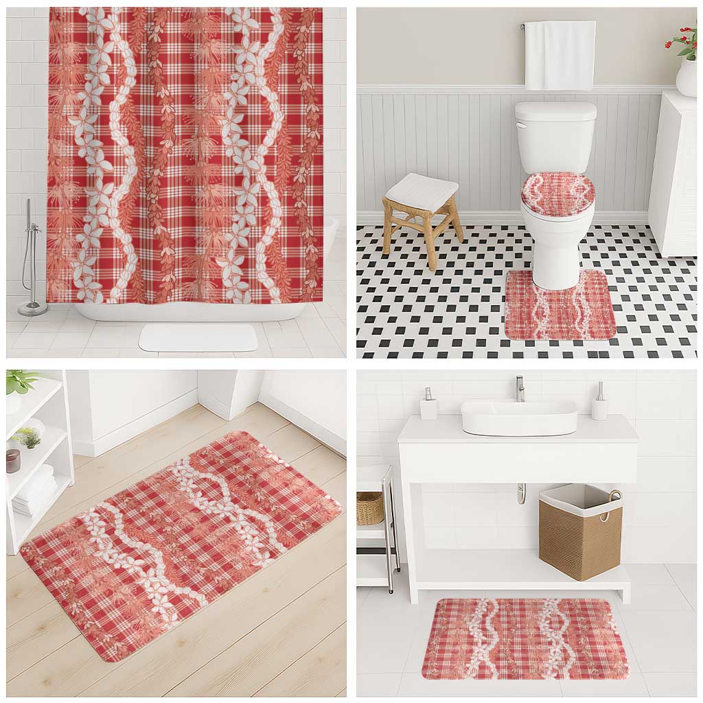 Hawaiian Ohia Lehua Lei Bathroom Set Plaid Palaka Ulaula Pattern LT9 - Polynesian Pride