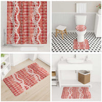 Hawaiian Ohia Lehua Lei Bathroom Set Plaid Palaka Ulaula Pattern LT9 - Polynesian Pride