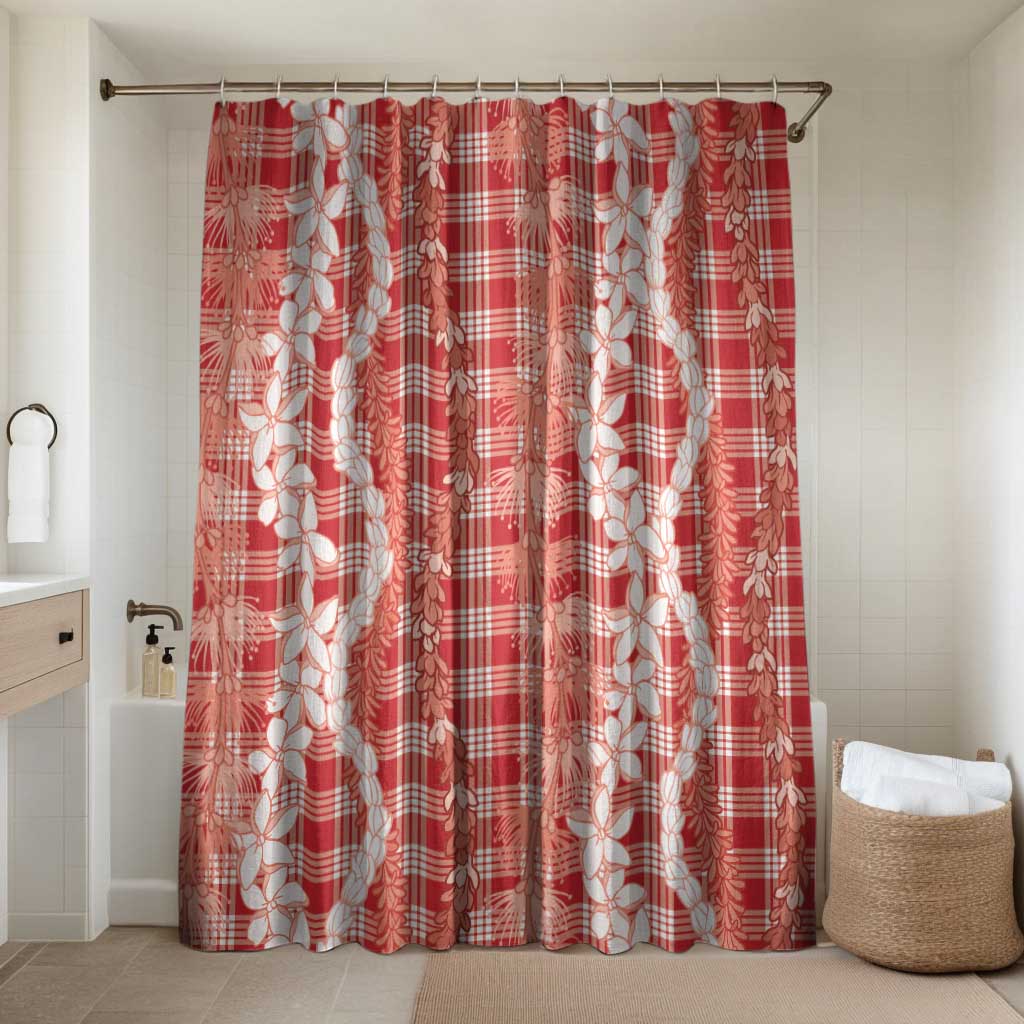 Hawaiian Ohia Lehua Lei Bathroom Set Plaid Palaka Ulaula Pattern LT9 Shower Curtain Only Red - Polynesian Pride