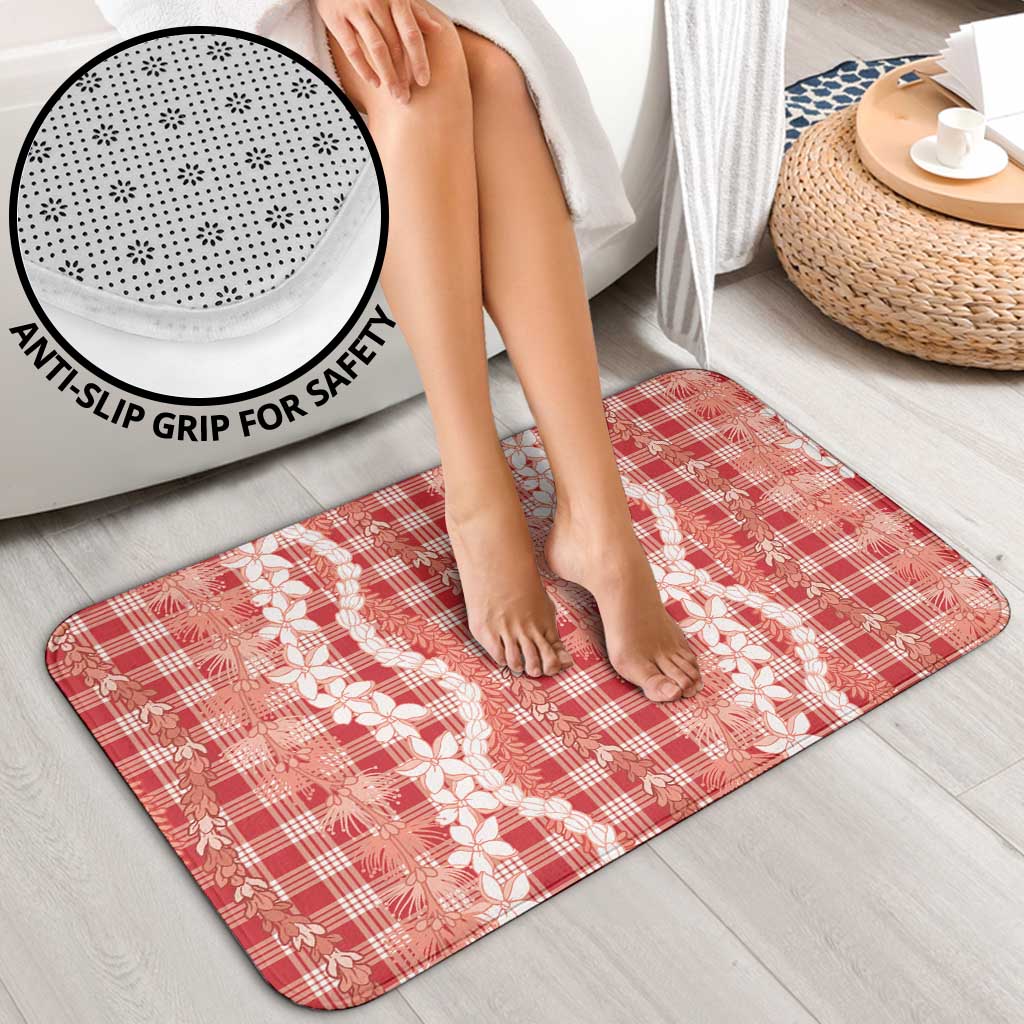 Hawaiian Ohia Lehua Lei Bathroom Set Plaid Palaka Ulaula Pattern LT9 - Polynesian Pride