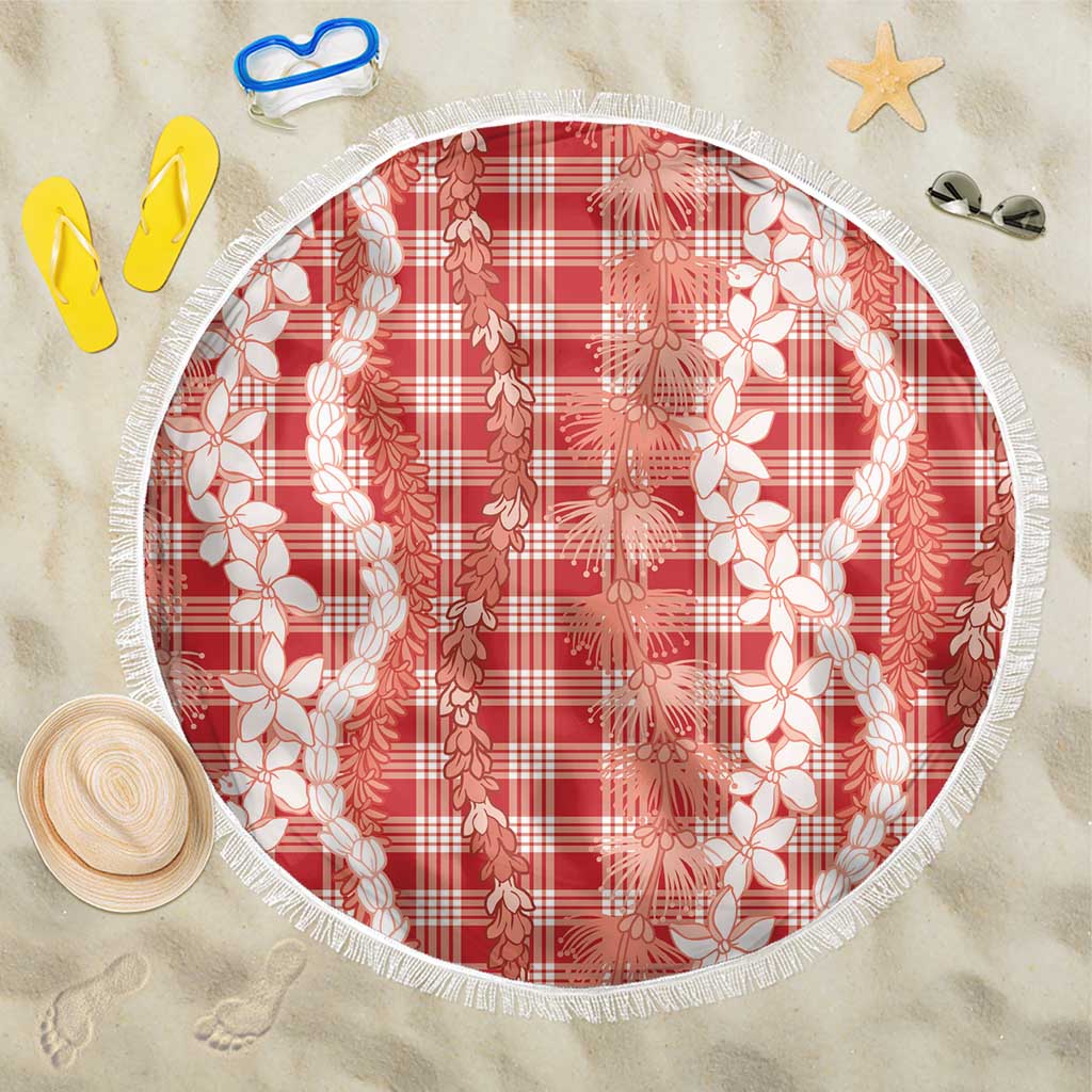 Hawaiian Ohia Lehua Lei Beach Blanket Plaid Palaka Ulaula Pattern LT9 One Size 150cm Red - Polynesian Pride