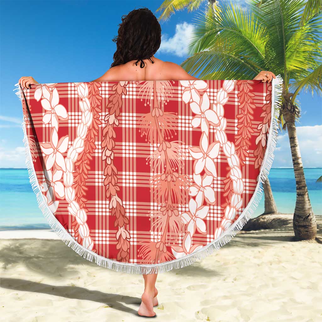 Hawaiian Ohia Lehua Lei Beach Blanket Plaid Palaka Ulaula Pattern LT9 - Polynesian Pride