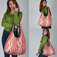 Hawaiian Ohia Lehua Lei Grocery Bag Plaid Palaka Ulaula Pattern LT9 - Polynesian Pride