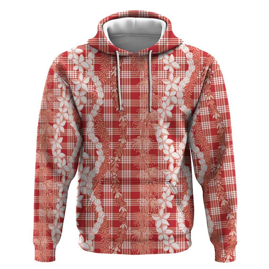 Hawaiian Ohia Lehua Lei Hoodie Plaid Palaka Ulaula Pattern LT9 Pullover Hoodie Red - Polynesian Pride