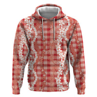Hawaiian Ohia Lehua Lei Hoodie Plaid Palaka Ulaula Pattern LT9 Pullover Hoodie Red - Polynesian Pride
