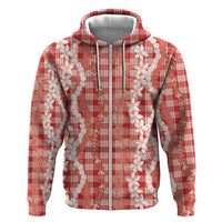 Hawaiian Ohia Lehua Lei Hoodie Plaid Palaka Ulaula Pattern LT9 Zip Hoodie Red - Polynesian Pride