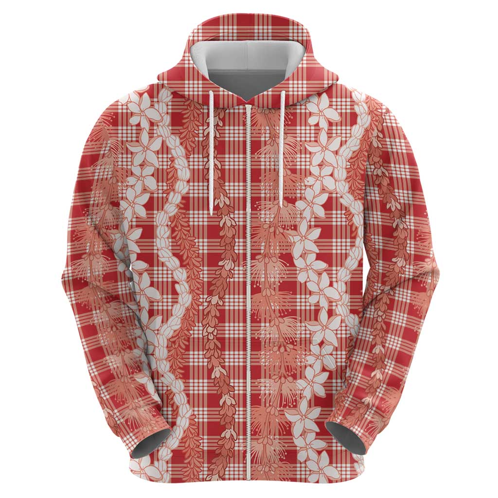 Hawaiian Ohia Lehua Lei Hoodie Plaid Palaka Ulaula Pattern LT9 - Polynesian Pride
