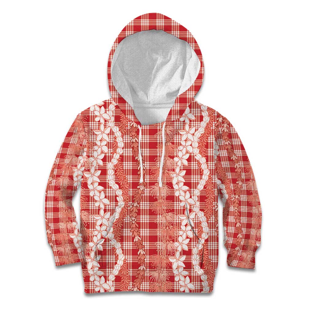 Hawaiian Ohia Lehua Lei Kid Hoodie Plaid Palaka Ulaula Pattern LT9 Hoodie Red - Polynesian Pride